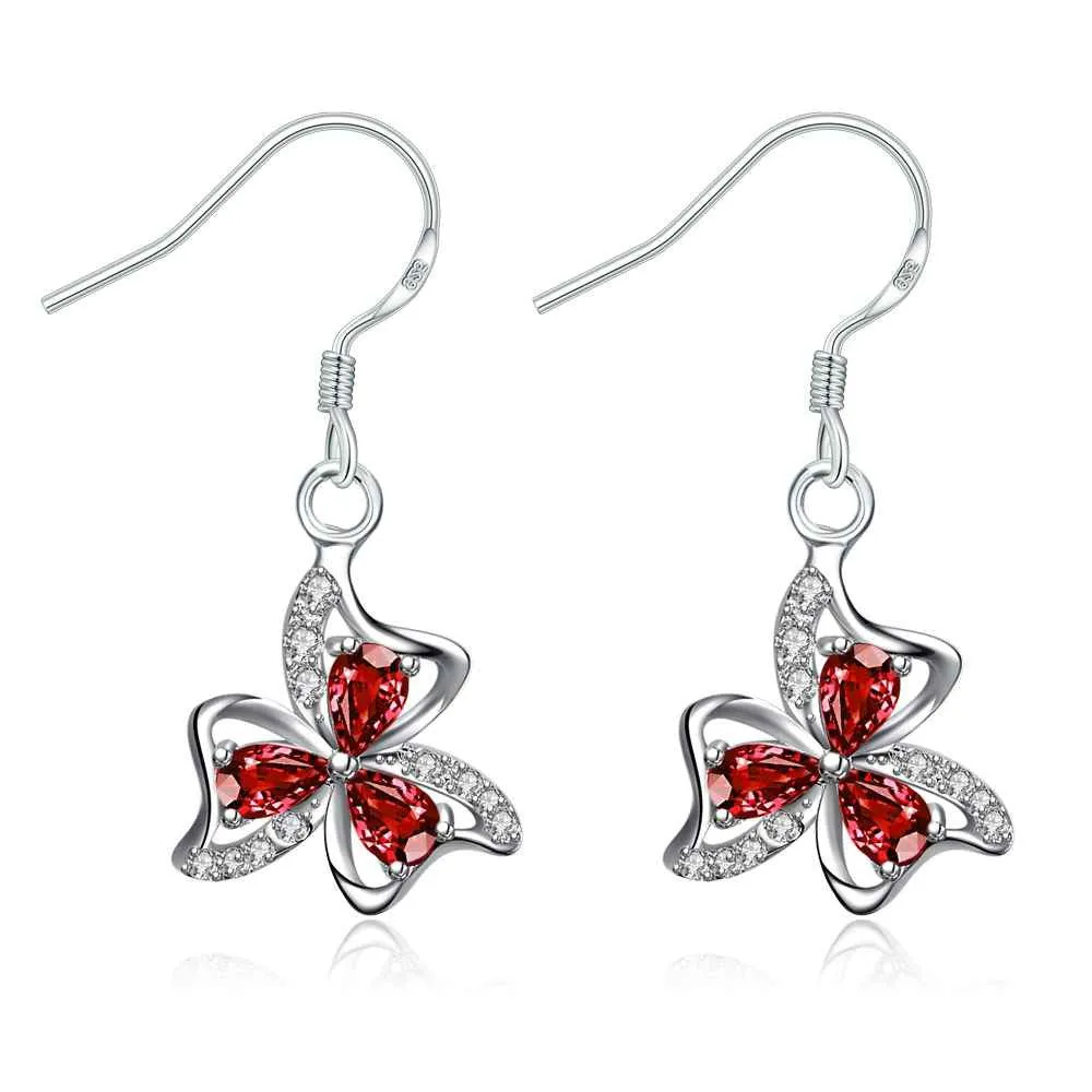 silver plated earings jewelry Clover flower inlaid crystal drop cuff Jewelry European Style ELY