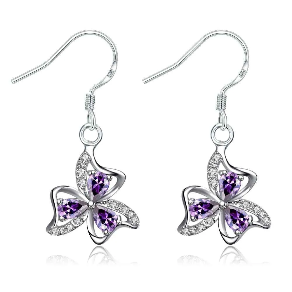silver plated earings jewelry Clover flower inlaid crystal drop cuff Jewelry European Style ELY
