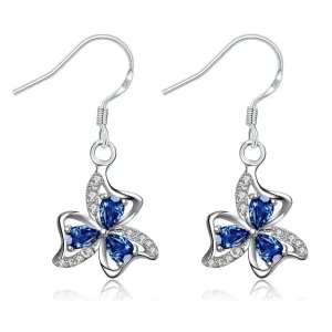 silver plated earings jewelry Clover flower inlaid crystal drop cuff Jewelry European Style ELY