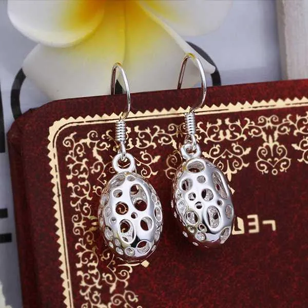 silver plated earring Hollow Egg Shaped drop oorbellen love 276 ELY