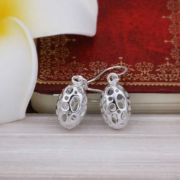 silver plated earring Hollow Egg Shaped drop oorbellen love 276 ELY