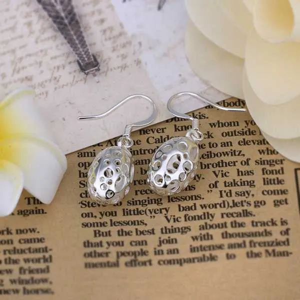 silver plated earring Hollow Egg Shaped drop oorbellen love 276 ELY