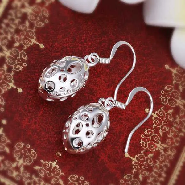 silver plated earring Hollow Egg Shaped drop oorbellen love 276 ELY