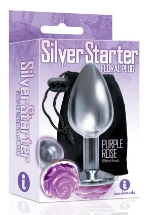 The 9's The Silver Starter Rose Floral Stainless Steel Butt Plug - Purple