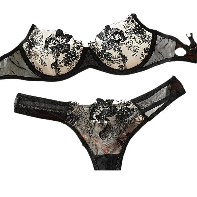 Twilight Tease Sheer Embroidered Bra & Thong Lingerie