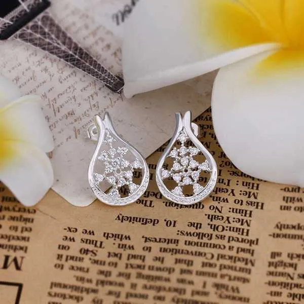 Vintage Love silver plated earrings Flower drop brincos de festa Hand Madeball 388 ELY