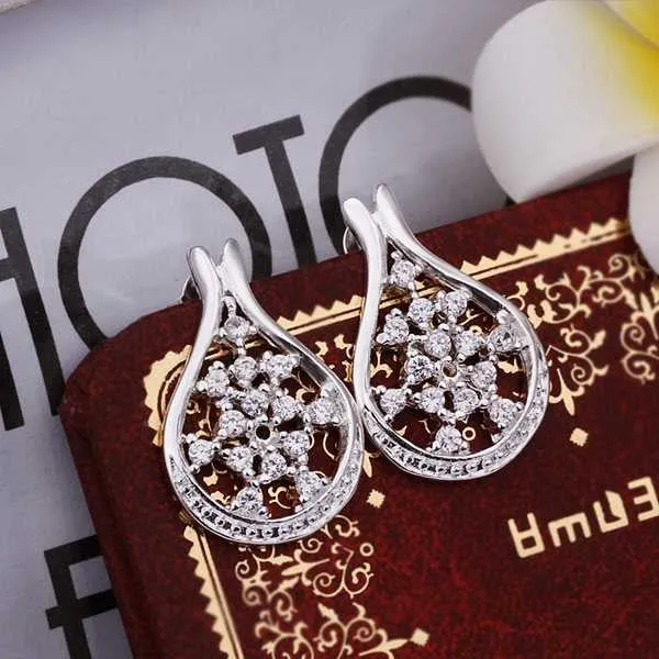 Vintage Love silver plated earrings Flower drop brincos de festa Hand Madeball 388 ELY