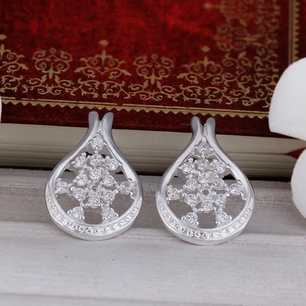 Vintage Love silver plated earrings Flower drop brincos de festa Hand Madeball 388 ELY