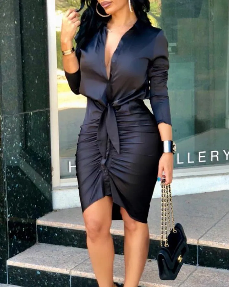 Women Solid Color Elegant Dress Fashion Party
