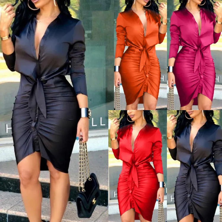 Women Solid Color Elegant Dress Fashion Party