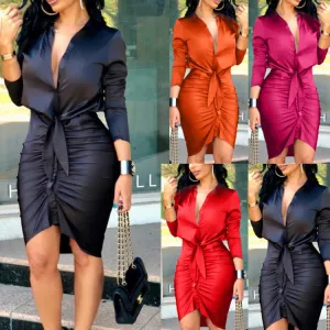Women Solid Color Elegant Dress Fashion Party